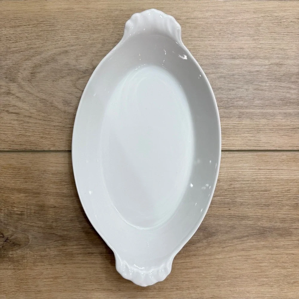 Pillivuyt France Vintage White Porcelain 20oz Eared Oval Au‎ Gratin Baker Large